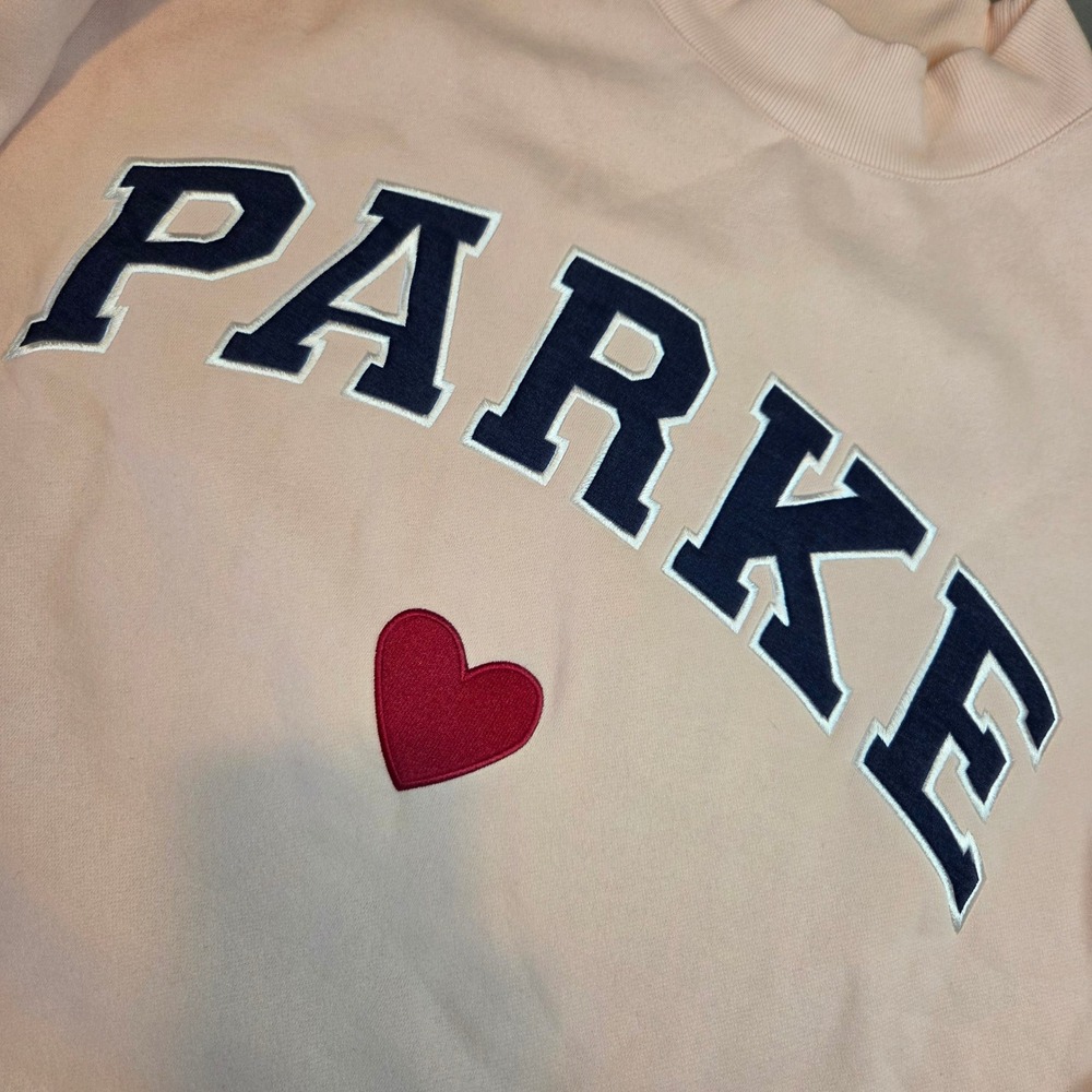 Parke Heart Varsity Mockneck Peony Denim Pink Sweatshirt XXL - Picture 2 of 7